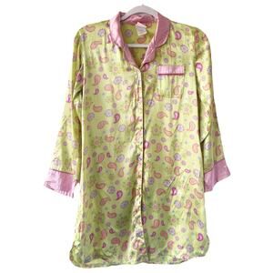 Vintage Xhilaration Womens Size L Green Pink Paisley Button Up Slip Dress